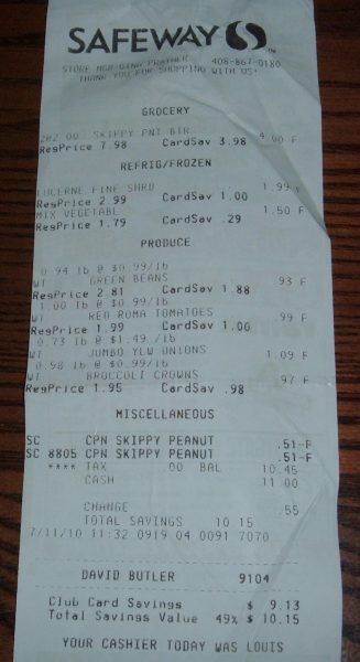 day 72 Safeway receipt