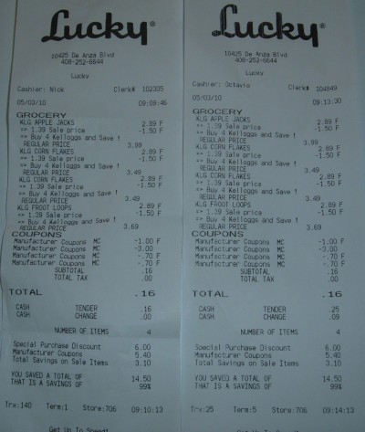 cereal receipt cereal receipt