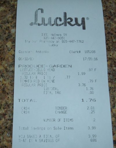 day 33 veggies receipt