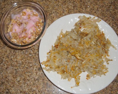 hash browns and yogurt