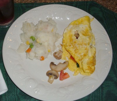 omelette and mashed potatoes