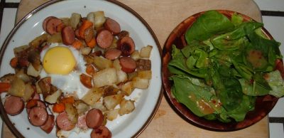 roasted veggie hash and salad