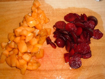 chopped loquats and cherry plums