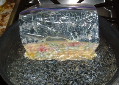 plastic bag omelet boiling water