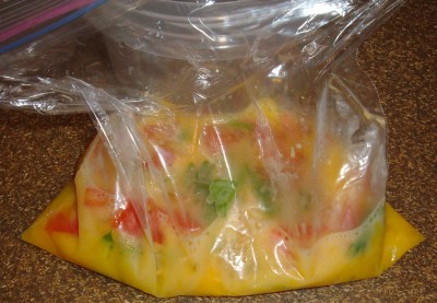 plastic bag omelet mixed
