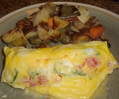 plastic bag omelet roasted veggies