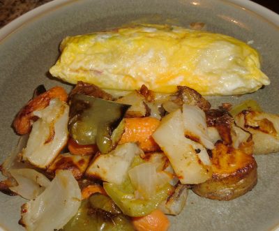 plastic bag omelet with roasted veggies