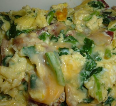 spinach cheese bacon scramble