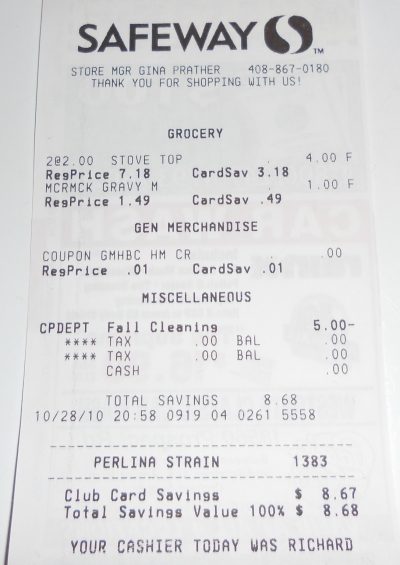 stuffing and gravy receipt