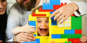 Dad and Son playing with Legos