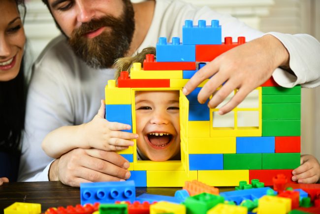 Dad and Son playing with Legos