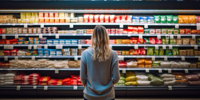 Retail Therapy: Woman in the Grocery Store different ingredients