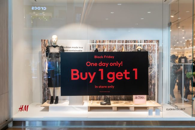 H&M shop at Mega Bangna, Bangkok, Thailand, Nov 27, 2020 : Fashi buy one get one deals