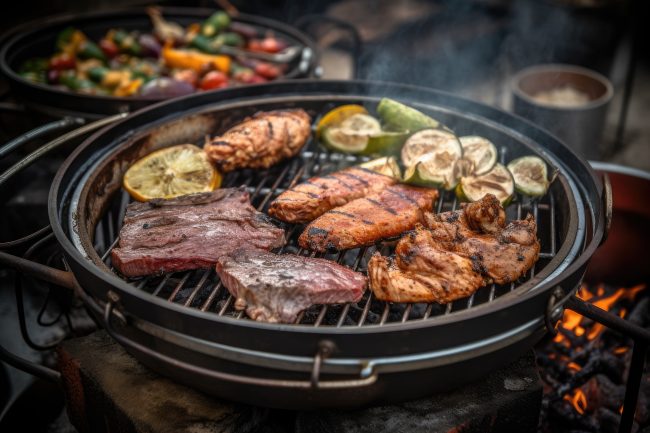 close-up of portable grill smoking and sizzling with juicy and flavorful meats Best Grilling Accessories