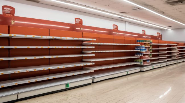 Interior of a supermarket with rows of shelves and rows of shelves food recall