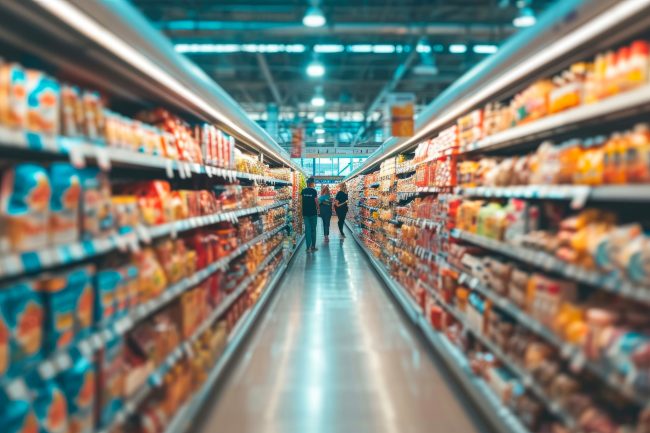 Bustling Shopping Experience: Aisles in Motion items grocery workers warn shoppers to avoid