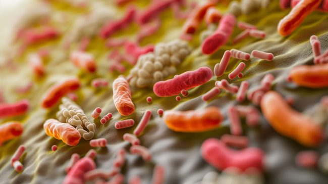 Microscopic view of diverse bacteria. produce sections