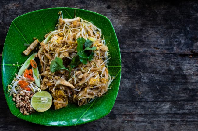 Pad Thai – typical Thai food with free space on the right side must-try foods