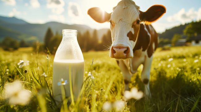 A well-groomed cow on green meadow on a sunny day. Organic dairy products concept. Agricultural landscape. Generative AI Best and Worst Milk: Here Are the 4 Cleanest and 4 Most Contaminated Brands in the Dairy Aisle