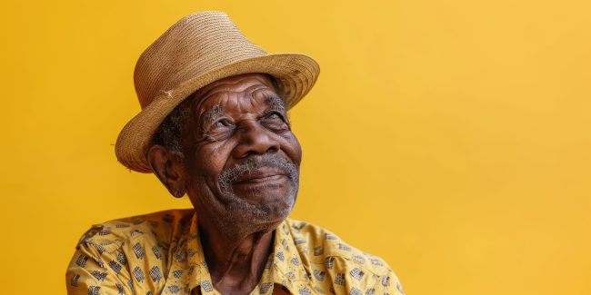 an African American elderly person with a kind expression on a yellow studio background 5 Grocery Chains That Offer Hidden Senior Discounts