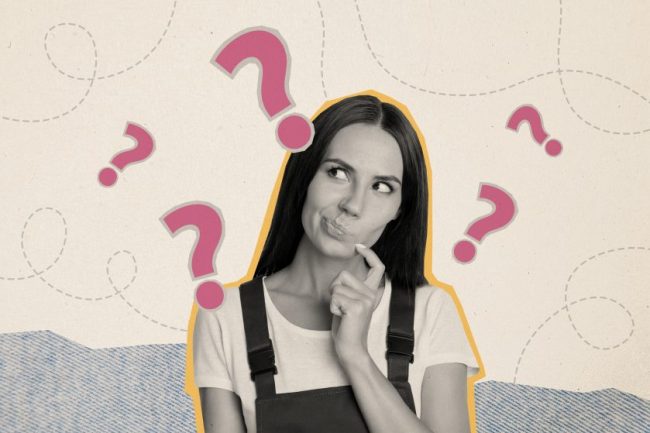A collage-style image of a thoughtful woman surrounded by drawn question marks. Your Grocery Store Wants You to Buy 5 to Save $5 — But Do You Actually Have To?